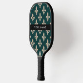 Fleur de Lis, Beige on Green, Royal, Your Name Pickleball Paddle (Links)