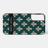 Fleur de Lis, Beige on Green, Royal, Your Name Samsung Galaxy Hoesje (Achterkant horizontaal)