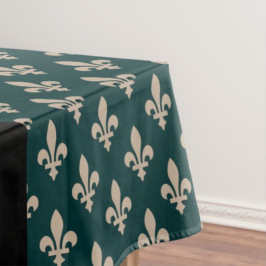Fleur de Lis, Beige on Green, Royal, Your Name Tafelkleed (Voorbeeld)