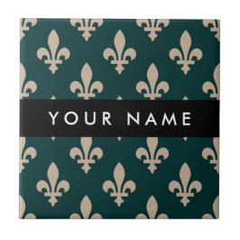 Fleur de Lis, Beige on Green, Royal, Your Name Tegeltje