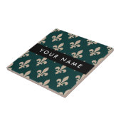 Fleur de Lis, Beige on Green, Royal, Your Name Tegeltje (Zijkant)