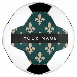 Fleur de Lis, Beige on Green, Royal, Your Name Voetbal