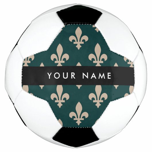 Fleur de Lis, Beige on Green, Royal, Your Name Voetbal (Voorkant)