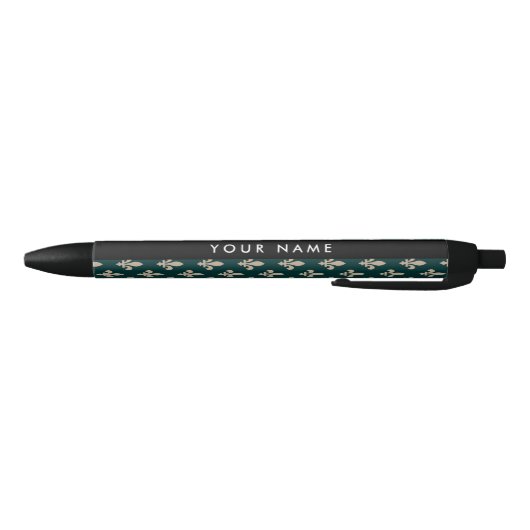 Fleur de Lis, Beige on Green, Royal, Your Name Zwarte Inkt Pen (Bodem)