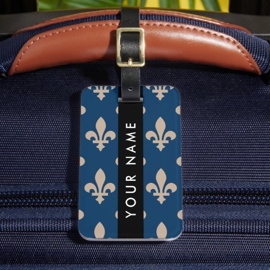 Fleur de Lis, Beige on Navy Blue, Royal, Your Name Bagagelabel (Voorkant Insitu 2)