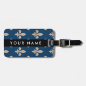 Fleur de Lis, Beige on Navy Blue, Royal, Your Name Bagagelabel (Voorkant horizontaal)