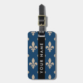 Fleur de Lis, Beige on Navy Blue, Royal, Your Name Bagagelabel (Voorkant verticaal)