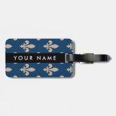 Fleur de Lis, Beige on Navy Blue, Royal, Your Name Bagagelabel (Achterkant horizontaal)