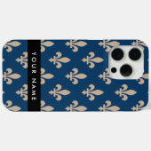 Fleur de Lis, Beige on Navy Blue, Royal, Your Name Case-Mate iPhone Case (Achterkant (horizontaal))