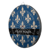 Fleur de Lis, Beige on Navy Blue, Royal, Your Name Dartbord (Voorkant Rechts)
