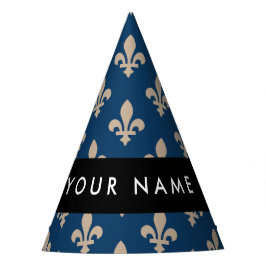Fleur de Lis, Beige on Navy Blue, Royal, Your Name Feesthoedjes