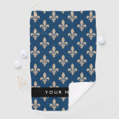 Fleur de Lis, Beige on Navy Blue, Royal, Your Name Golfhanddoek (Insitu)
