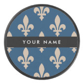 Fleur de Lis, Beige on Navy Blue, Royal, Your Name Hockey Puck (Voorkant)