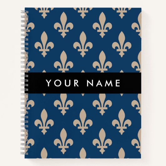 Fleur de Lis, Beige on Navy Blue, Royal, Your Name Notitieboek (Voorkant)