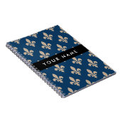 Fleur de Lis, Beige on Navy Blue, Royal, Your Name Notitieboek (Rechterzijde)
