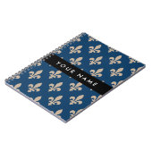 Fleur de Lis, Beige on Navy Blue, Royal, Your Name Notitieboek (Linkerzijde)