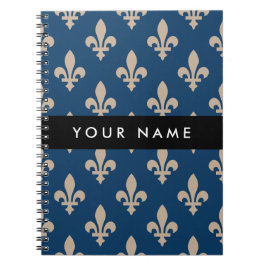 Fleur de Lis, Beige on Navy Blue, Royal, Your Name Notitieboek