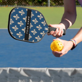 Fleur de Lis, Beige on Navy Blue, Royal, Your Name Pickleball Paddle