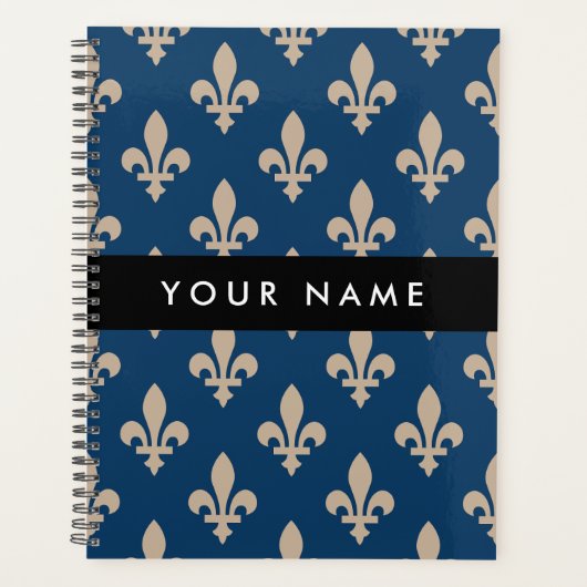Fleur de Lis, Beige on Navy Blue, Royal, Your Name Planner (Voorkant)