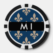 Fleur de Lis, Beige on Navy Blue, Royal, Your Name Poker Chips (Voorkant)