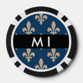 Fleur de Lis, Beige on Navy Blue, Royal, Your Name Poker Chips (Achterkant)