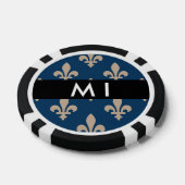 Fleur de Lis, Beige on Navy Blue, Royal, Your Name Poker Chips (Enkel)