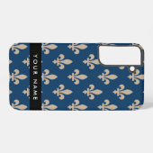 Fleur de Lis, Beige on Navy Blue, Royal, Your Name Samsung Galaxy Hoesje (Achterkant horizontaal)