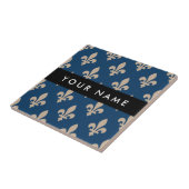 Fleur de Lis, Beige on Navy Blue, Royal, Your Name Tegeltje (Zijkant)