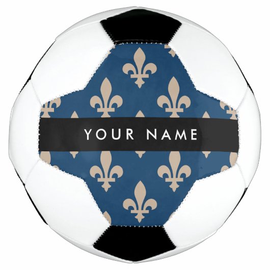 Fleur de Lis, Beige on Navy Blue, Royal, Your Name Voetbal (Voorkant)