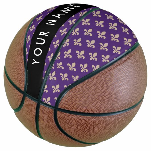 Fleur de Lis, Beige on Purple, Royal, Your Name Basketbal (Schuin)