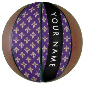 Fleur de Lis, Beige on Purple, Royal, Your Name Basketbal (Verticaal)