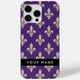 Fleur de Lis, Beige on Purple, Royal, Your Name iPhone 15 Pro Max Hoesje