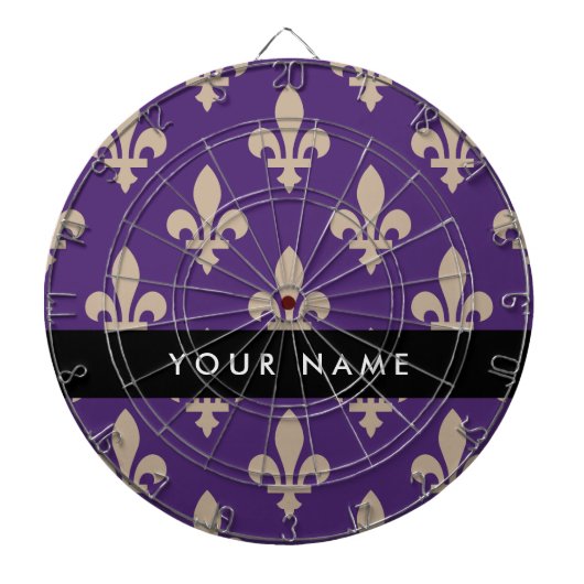 Fleur de Lis, Beige on Purple, Royal, Your Name Dartbord (Voorkant)