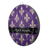 Fleur de Lis, Beige on Purple, Royal, Your Name Dartbord (Voorkant Rechts)