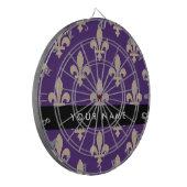 Fleur de Lis, Beige on Purple, Royal, Your Name Dartbord (Voorkant Links)