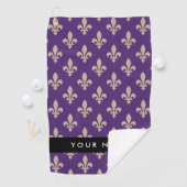 Fleur de Lis, Beige on Purple, Royal, Your Name Golfhanddoek (Insitu)