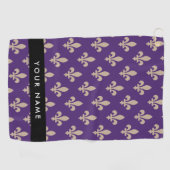 Fleur de Lis, Beige on Purple, Royal, Your Name Golfhanddoek (Horizontaal)