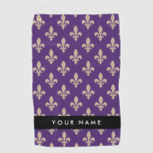 Fleur de Lis, Beige on Purple, Royal, Your Name Golfhanddoek (Voorkant)