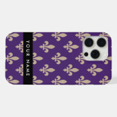 Fleur de Lis, Beige on Purple, Royal, Your Name iPhone Hoesje (Achterkant horizontaal)