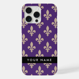 Fleur de Lis, Beige on Purple, Royal, Your Name iPhone 15 Pro Max Case