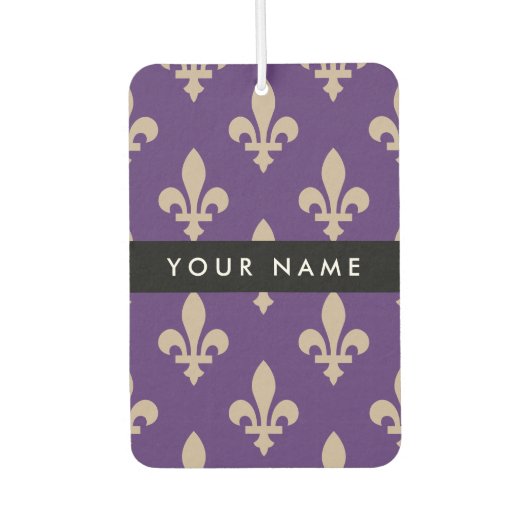 Fleur de Lis, Beige on Purple, Royal, Your Name Luchtverfrisser (Voorkant)