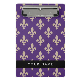Fleur de Lis, Beige on Purple, Royal, Your Name Mini Klembord