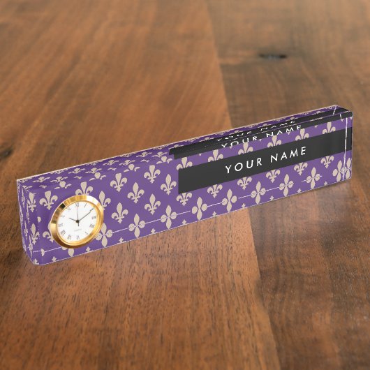 Fleur de Lis, Beige on Purple, Royal, Your Name Naambordje (Zijkant)