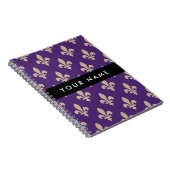 Fleur de Lis, Beige on Purple, Royal, Your Name Notitieboek (Rechterzijde)