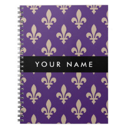 Fleur de Lis, Beige on Purple, Royal, Your Name Notitieboek