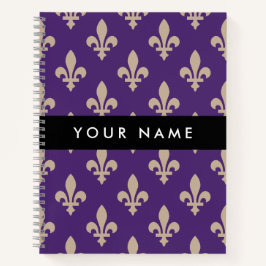 Fleur de Lis, Beige on Purple, Royal, Your Name Notitieboek