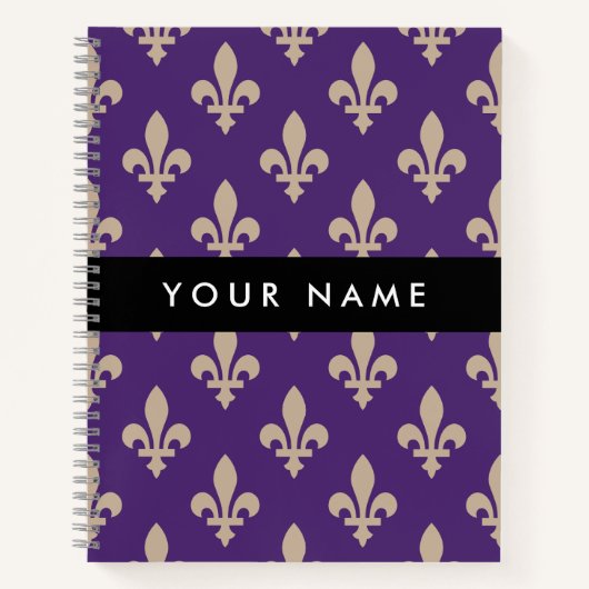 Fleur de Lis, Beige on Purple, Royal, Your Name Notitieboek (Voorkant)