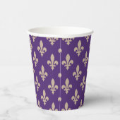 Fleur de Lis, Beige on Purple, Royal, Your Name Papieren Bekers (Rechts)