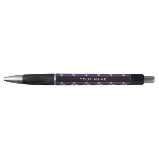 Fleur de Lis, Beige on Purple, Royal, Your Name Pen (Voorkant)