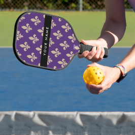 Fleur de Lis, Beige on Purple, Royal, Your Name Pickleball Paddle
